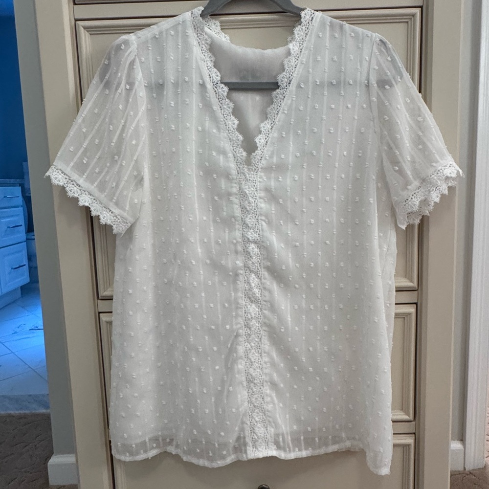 Elegant White Lace Trim Blouse